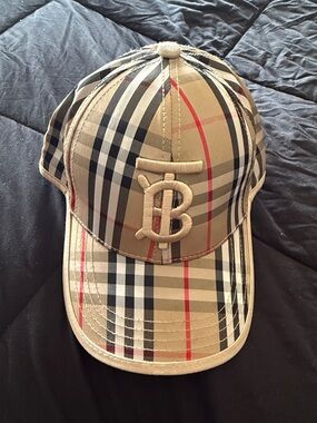 Burberry Beige Nova Check Cap with Black and Red Accents